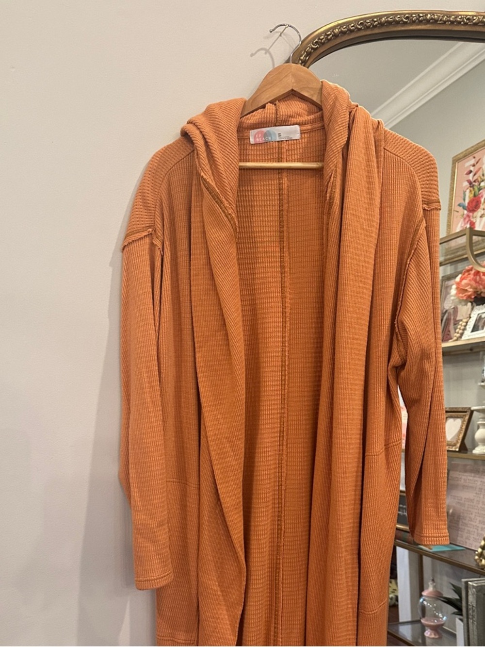 Free People Orange Waffle-Knit Swim Coverup Hooded Duster